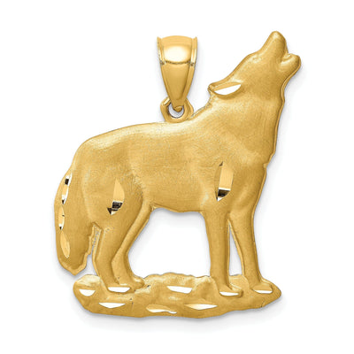 14K Yellow Gold Solid Brushed Diamond Cut Finish Wolf Howling Design Charm Pendant at $ 546.3 only from Jewelryshopping.com