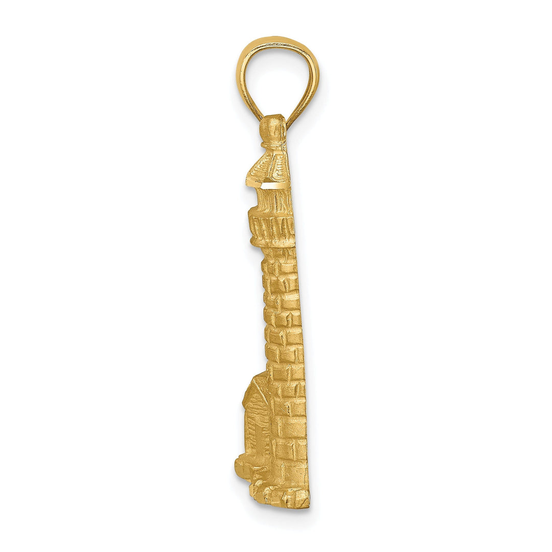 14K Yellow Gold Solid Brushed Diamond Cut Finish Lighthouse Charm