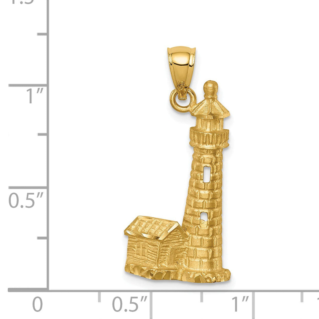 14K Yellow Gold Solid Brushed Diamond Cut Finish Lighthouse Charm