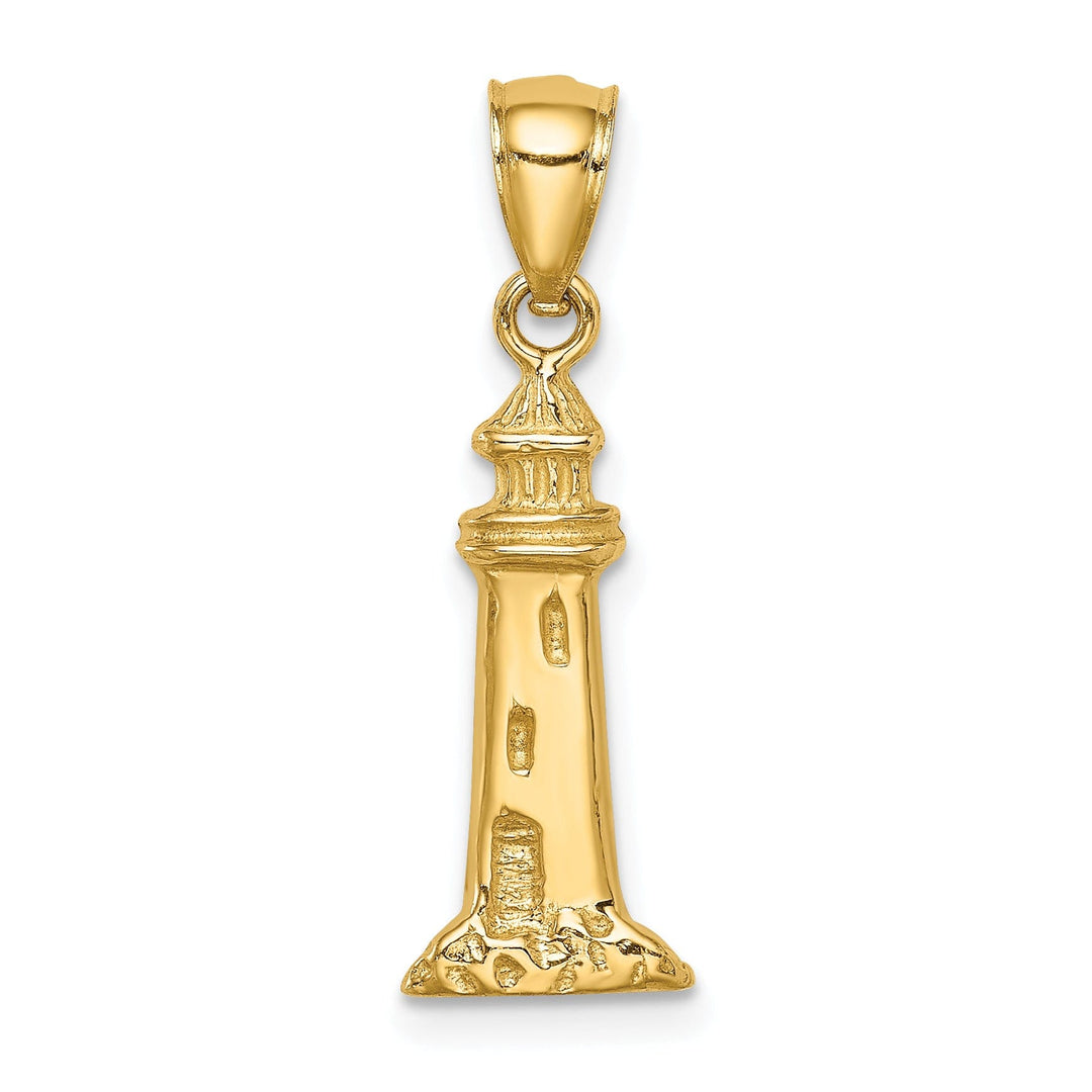 14K Yellow Gold Polished Finish Solid Lighthouse Charm Pendant