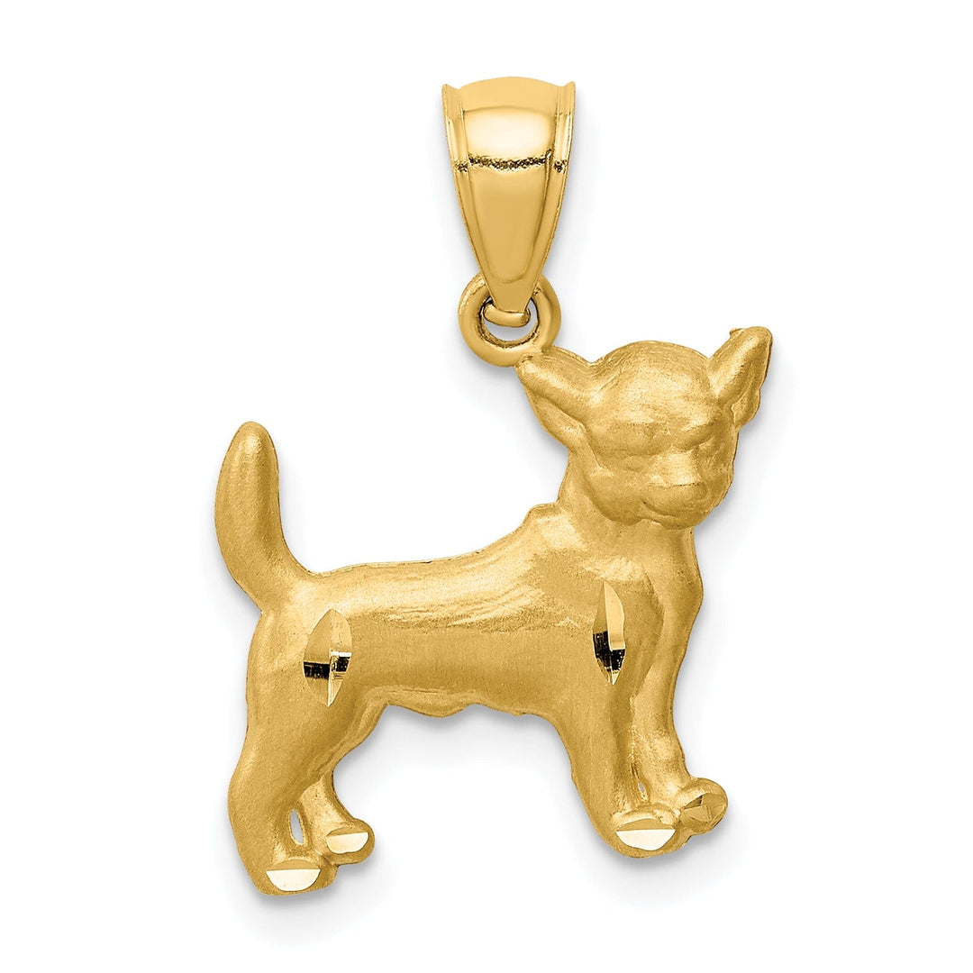 14k Yellow Gold Solid Diamond Cut Satin Finish German Chihuahua Dog Charm Pendant