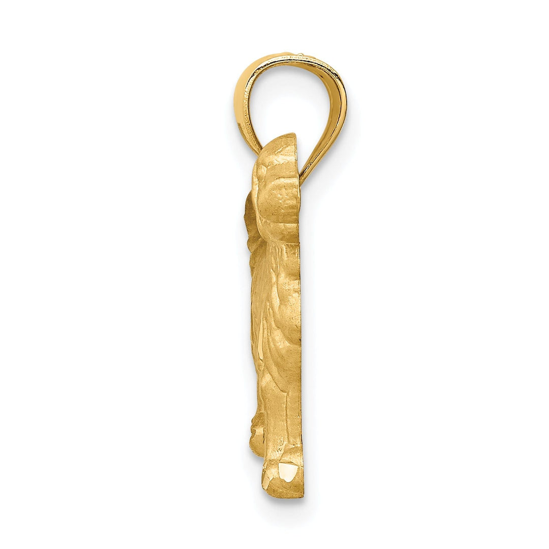 14k Yellow Gold Open Back Solid Diamond Cut Satin Finish Retriever Dog Charm Pendant