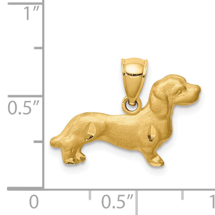 14KYellow Gold Solid Diamond Cut Brushed Finish Dachshund Dog Charm Pendant