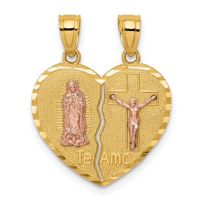 14K Two-tone Gold Reversible Lady of GuadalupeandCrucifix Breakapart Pendant