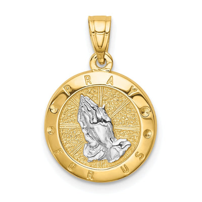 14K Yellow Gold White Polished Finish Solid Pray For Us Hand Pendant at $ 106.86 only from Jewelryshopping.com
