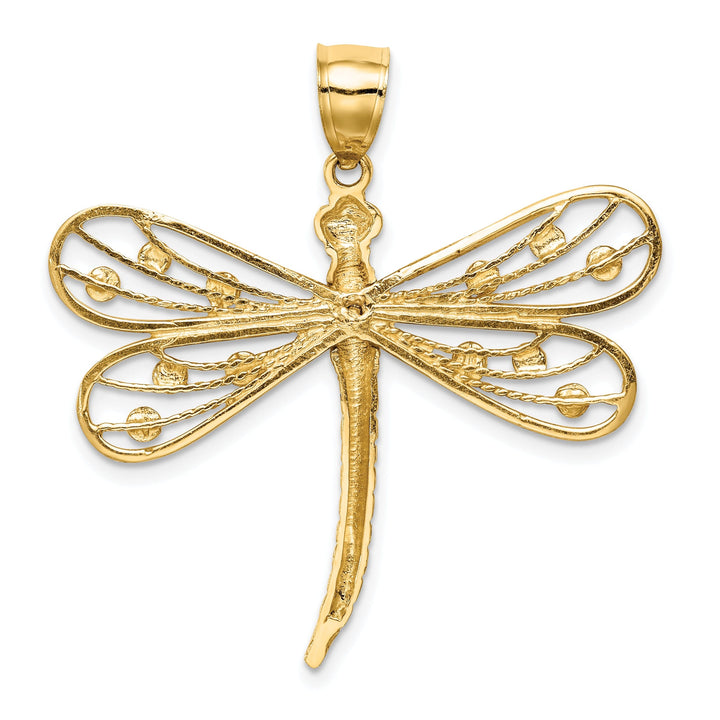 14k Yellow Gold White Rhodium Solid Diamond Cut Polished Finish Dragonfly Charm Pendant