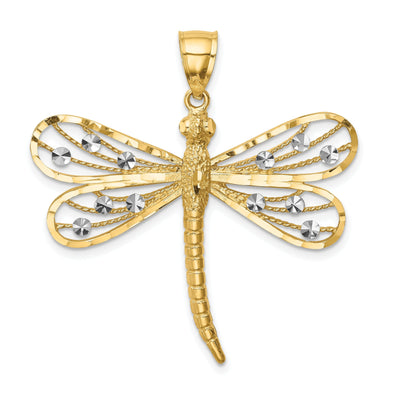 14k Yellow Gold White Rhodium Solid Diamond Cut Polished Finish Dragonfly Charm Pendant at $ 318.12 only from Jewelryshopping.com