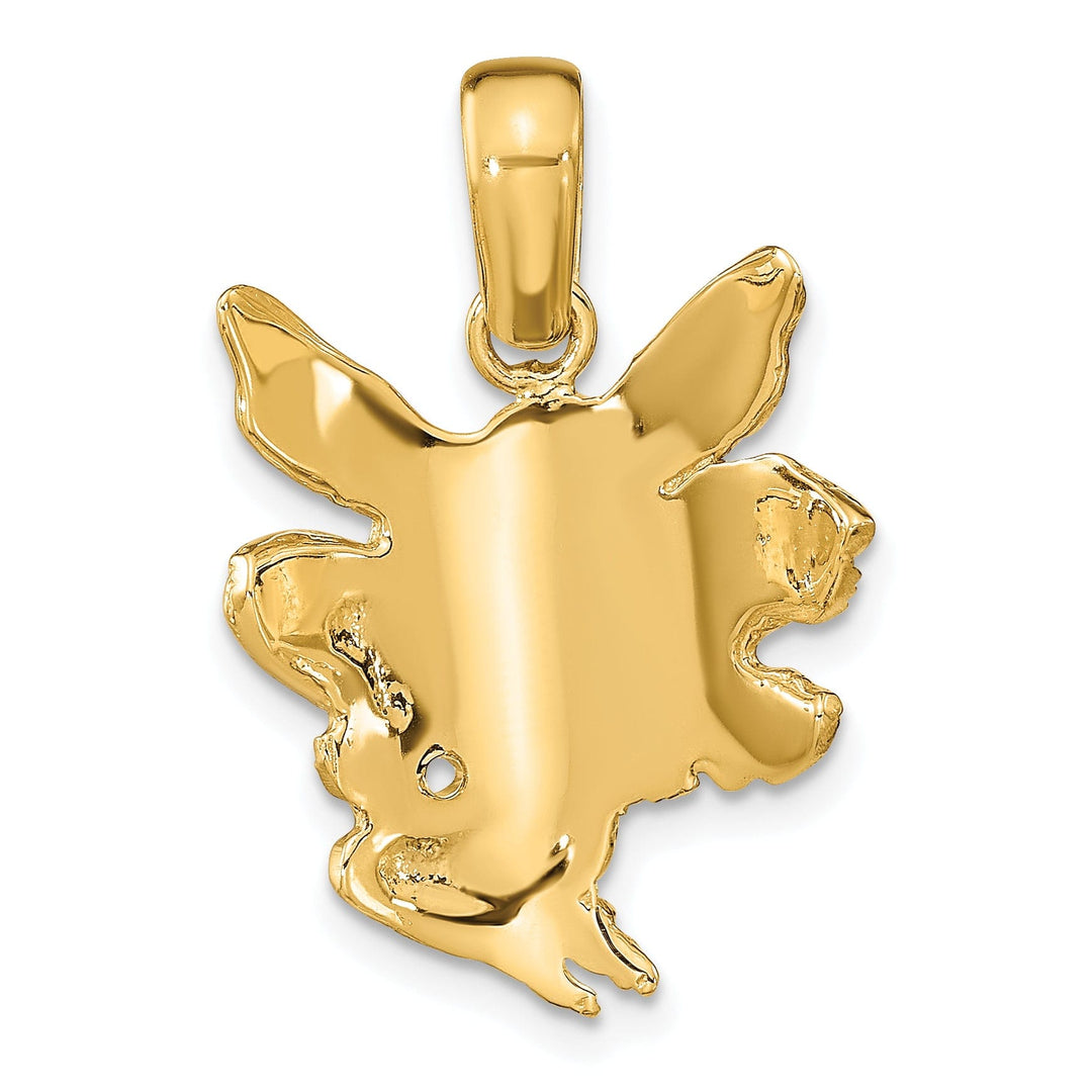 14k Yellow Gold Satin Polished Finish Fairy with Wings Design Charm Pendant