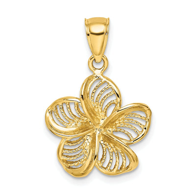 14k Yellow Gold Textured Back Solid Beaded Polished Finish Plumeria Flower Charm Pendant at $ 165.9 only from Jewelryshopping.com