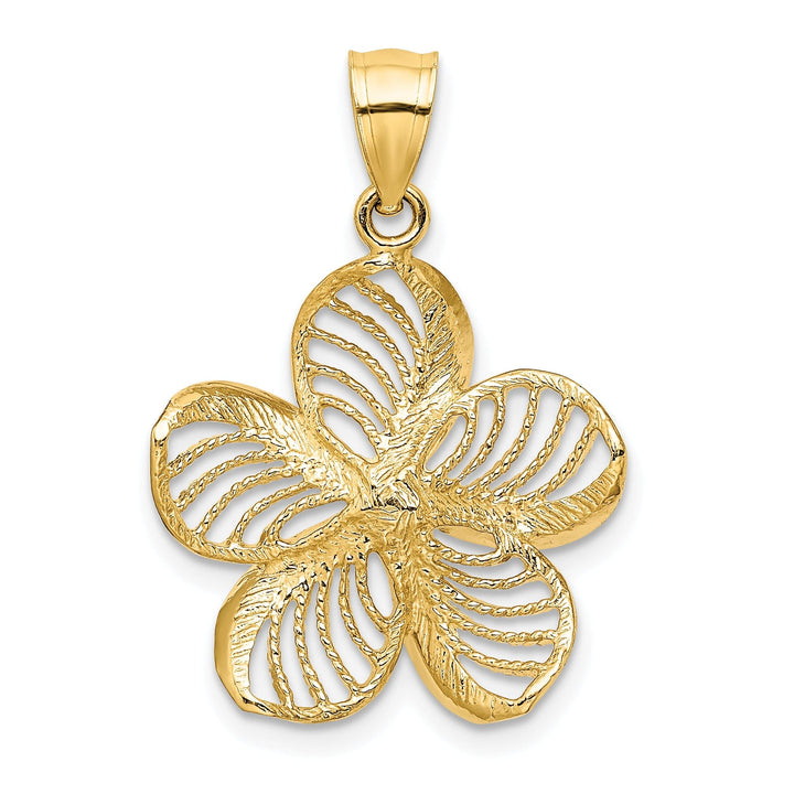 14k Yellow Gold Solid Polished Finish Textured Back Beaded Plumeria Flower Charm Pendant