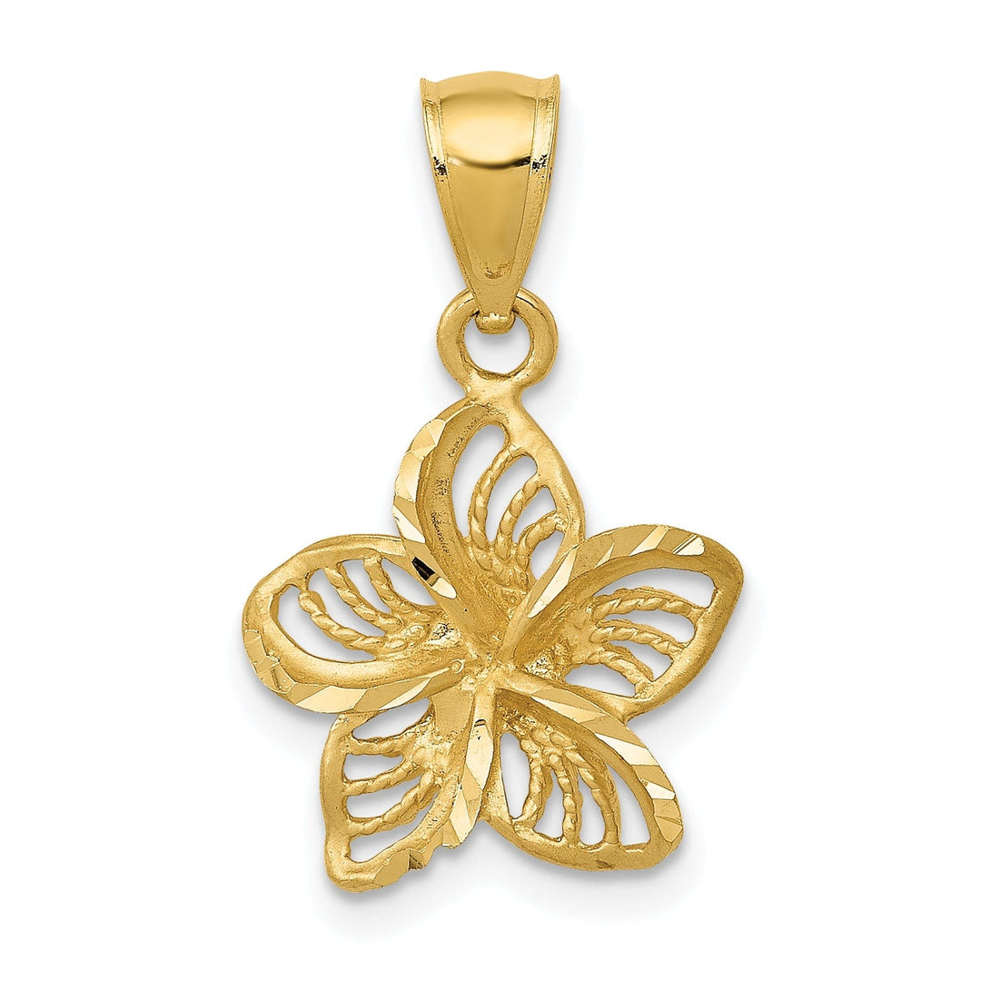 14k Yellow Gold Textured Back Beaded Polished Finish Diamond-cut Plumeria Flower Charm Pendant