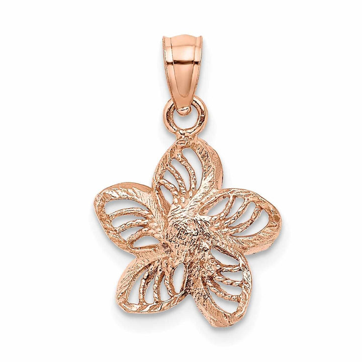 14k Rose Gold Textured Back Beaded Polished Finish Diamond-cut Plumeria Flower Charm Pendant