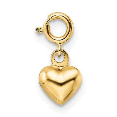 14K Yellow Gold Hollow Polished Finish Women's 3-Dimensional Heart Design with Spring Ring Clasp Charm Pendant
