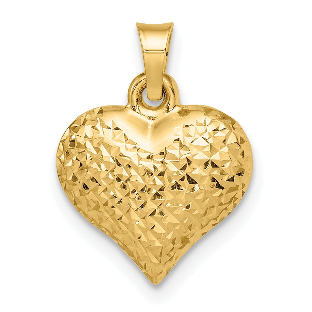 14k Yellow Gold Diamond Cut Polished Finish Semi-Solid Women's 3-Dimensional Large Size Puffed Heart Design Charm Pendant