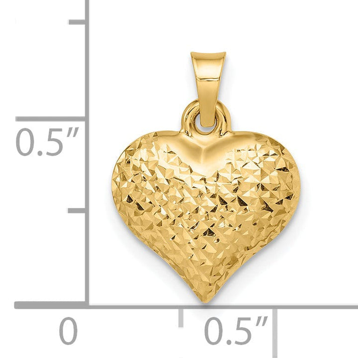 14k Yellow Gold Diamond Cut Polished Finish Semi-Solid Women's 3-Dimensional Large Size Puffed Heart Design Charm Pendant