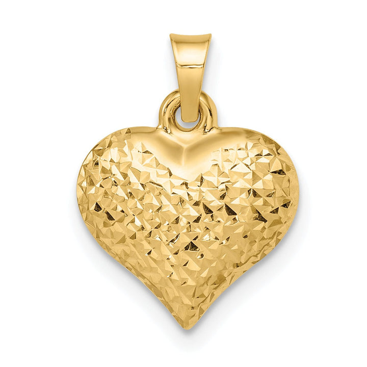 14k Yellow Gold Diamond Cut Polished Finish Semi-Solid Women's 3-Dimensional Large Size Puffed Heart Design Charm Pendant