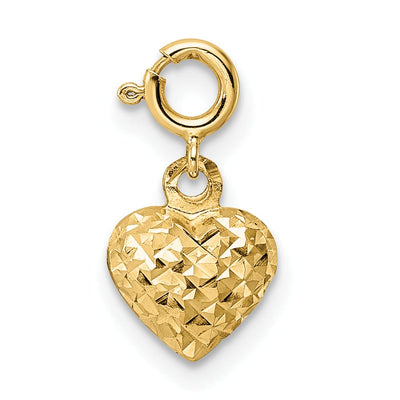 14K Yellow Gold Hollow Diamond Cut Finish Women's 3-Dimensional Heart Design with Spring Ring Clasp Charm Pendant