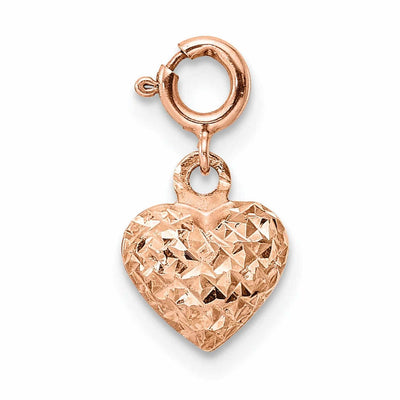 14K Rose Gold Hollow Diamond Cut Finish Women's 3-Dimensional Heart Design with Spring Ring Clasp Charm Pendant