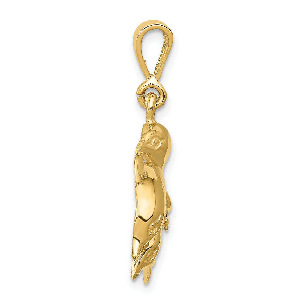 14k Yellow Gold Polished Finish There Dolphins Design Charm Pendant