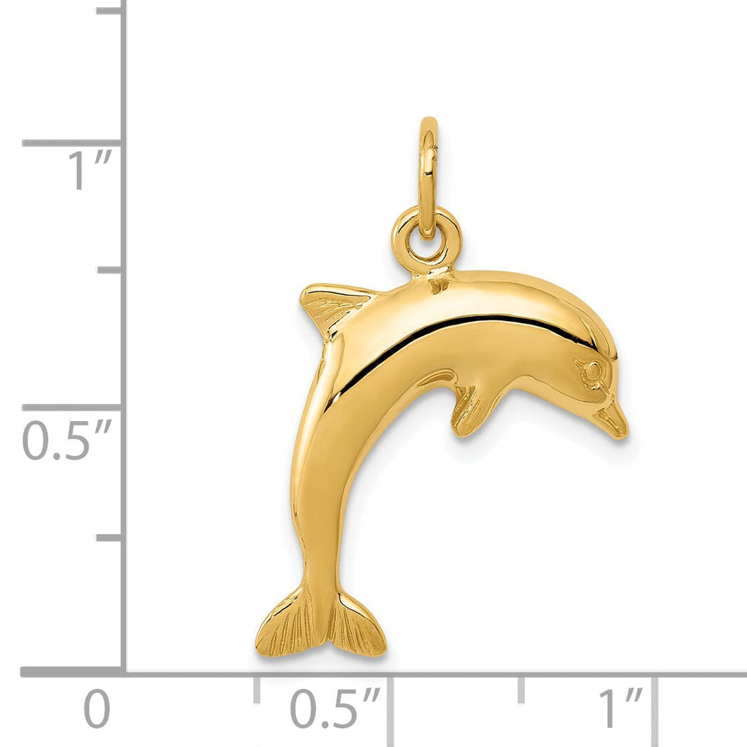 14k Yellow Gold Polished Finish Dolphin Charm Pendant