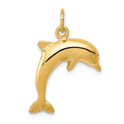 14k Yellow Gold Polished Finish Dolphin Charm Pendant
