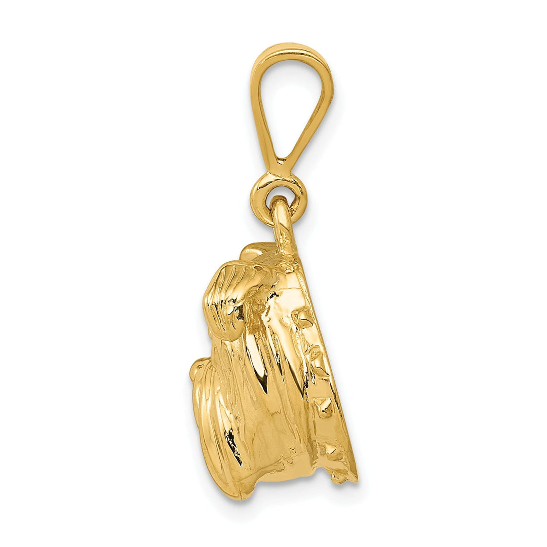 14K Yellow Gold Textured Polished Finish Head Bull Dog Design Charm Pendant