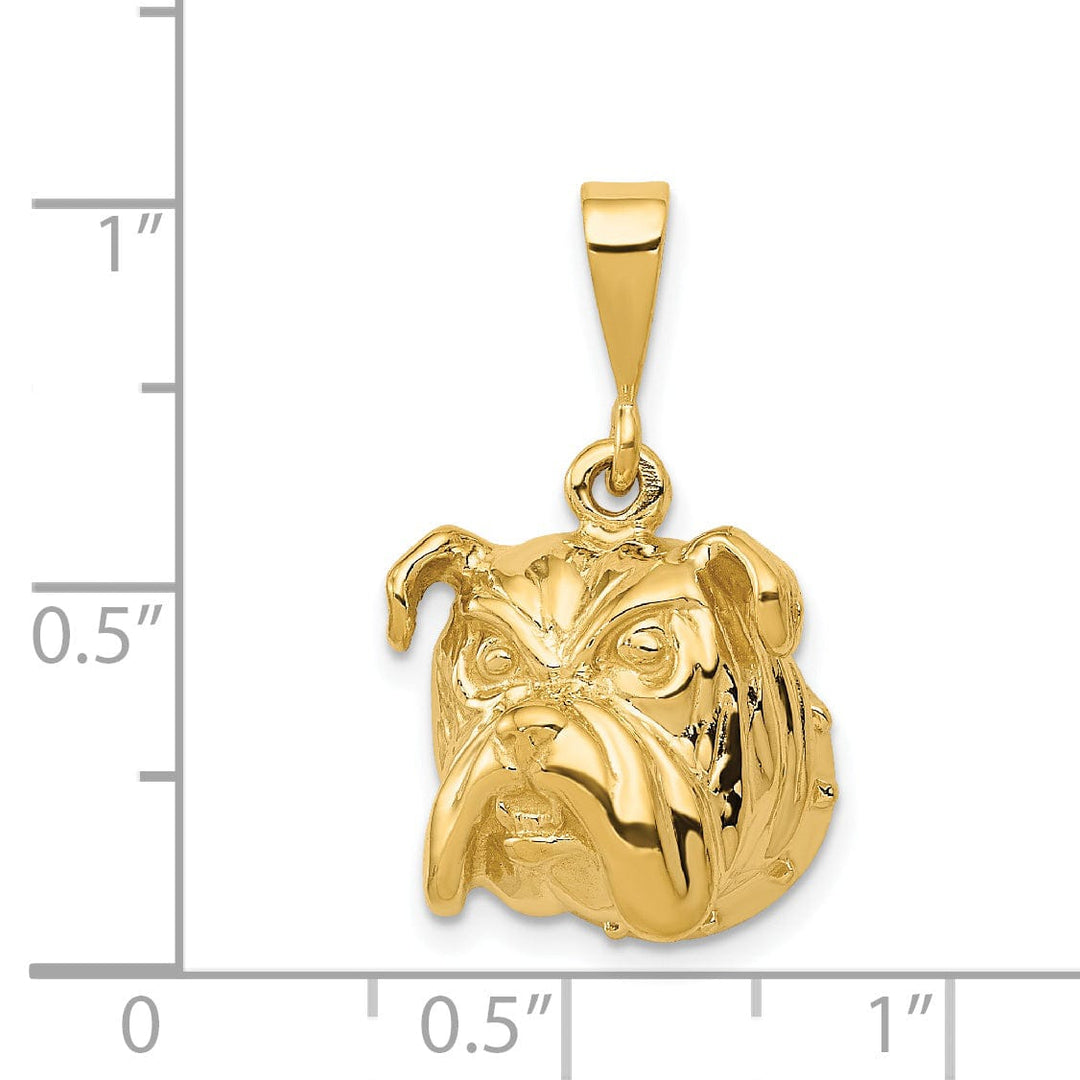 14K Yellow Gold Textured Polished Finish Head Bull Dog Design Charm Pendant