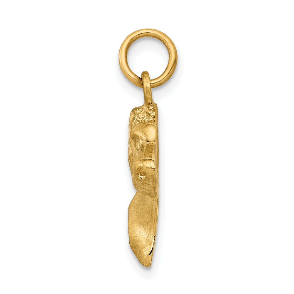 14K Yellow Gold Diamond Cut Brushed Finish Dog Head Charm Pendant