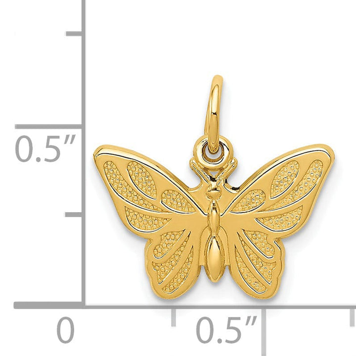 14k Yellow Gold Solid Textured Back Polished Finish Butterfly Charm