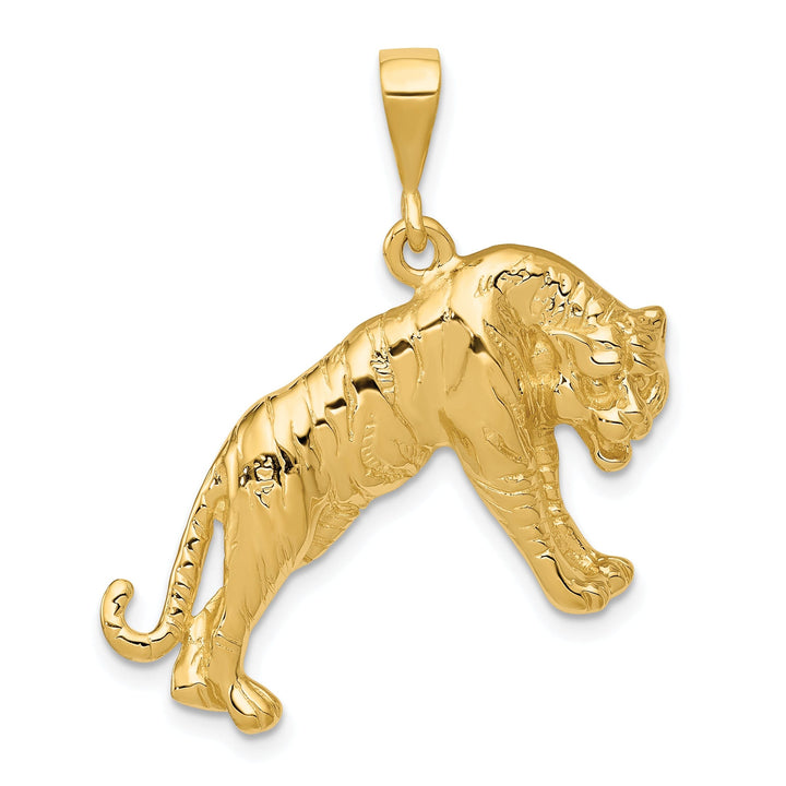 14k Yellow Gold Textured Polished Finish Tiger Charm Pendant