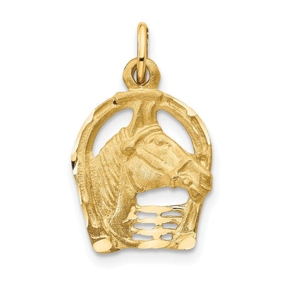 14k Yellow Gold Diamond-cut Horse Head in Horseshoe Charm at $ 117.08 only from Jewelryshopping.com