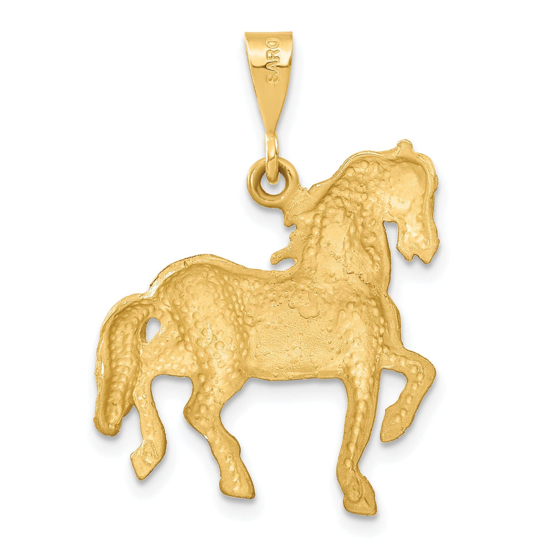 14k Yellow Gold Open Back Solid Polished Diamond Cut Brushed Finish Horse Galloping Mens Charm Pendant