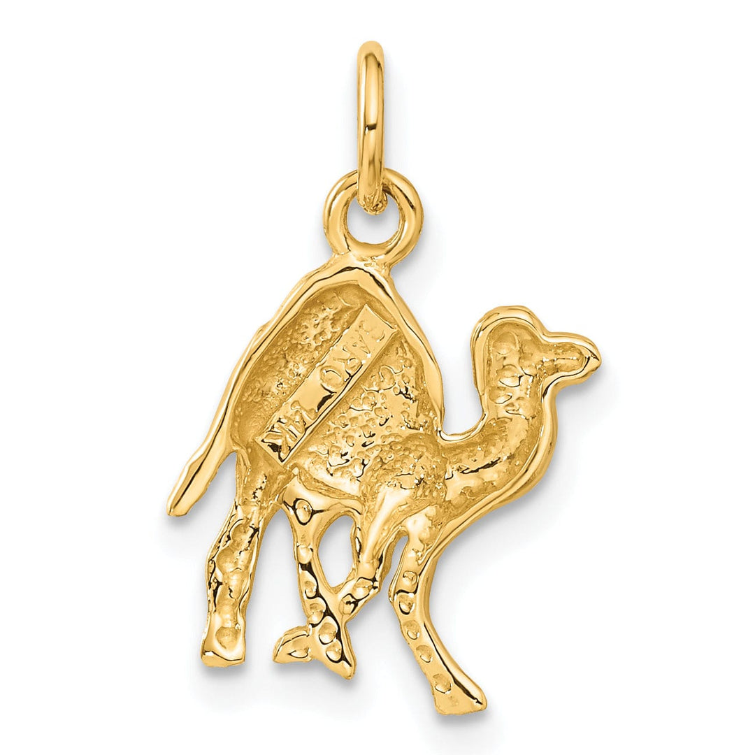 14k Yellow Gold Textured Satin Diamond Cut Finish Camel Charm Pendant