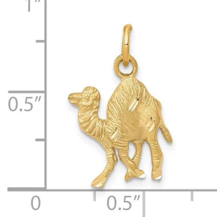 14k Yellow Gold Textured Satin Diamond Cut Finish Camel Charm Pendant