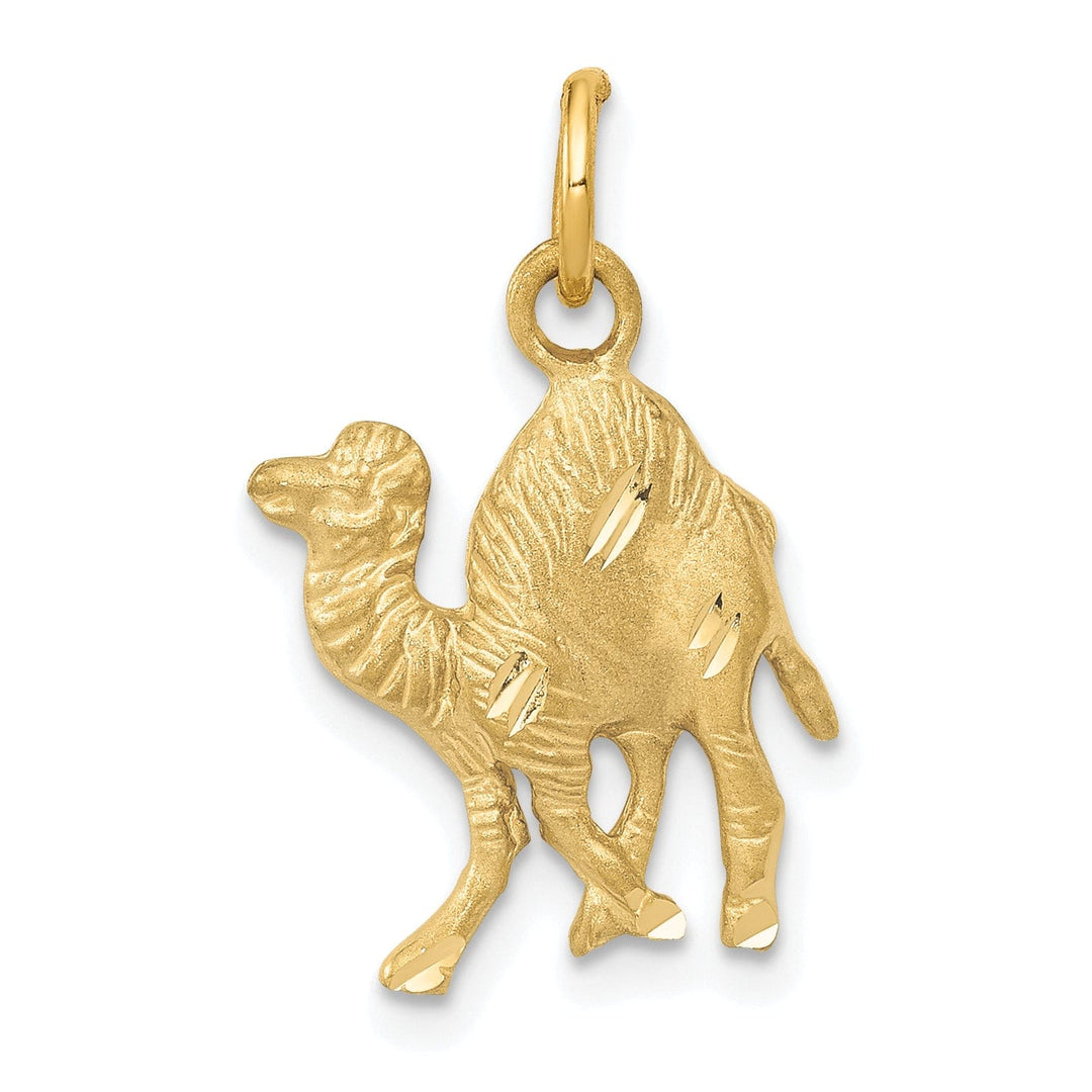 14k Yellow Gold Textured Satin Diamond Cut Finish Camel Charm Pendant