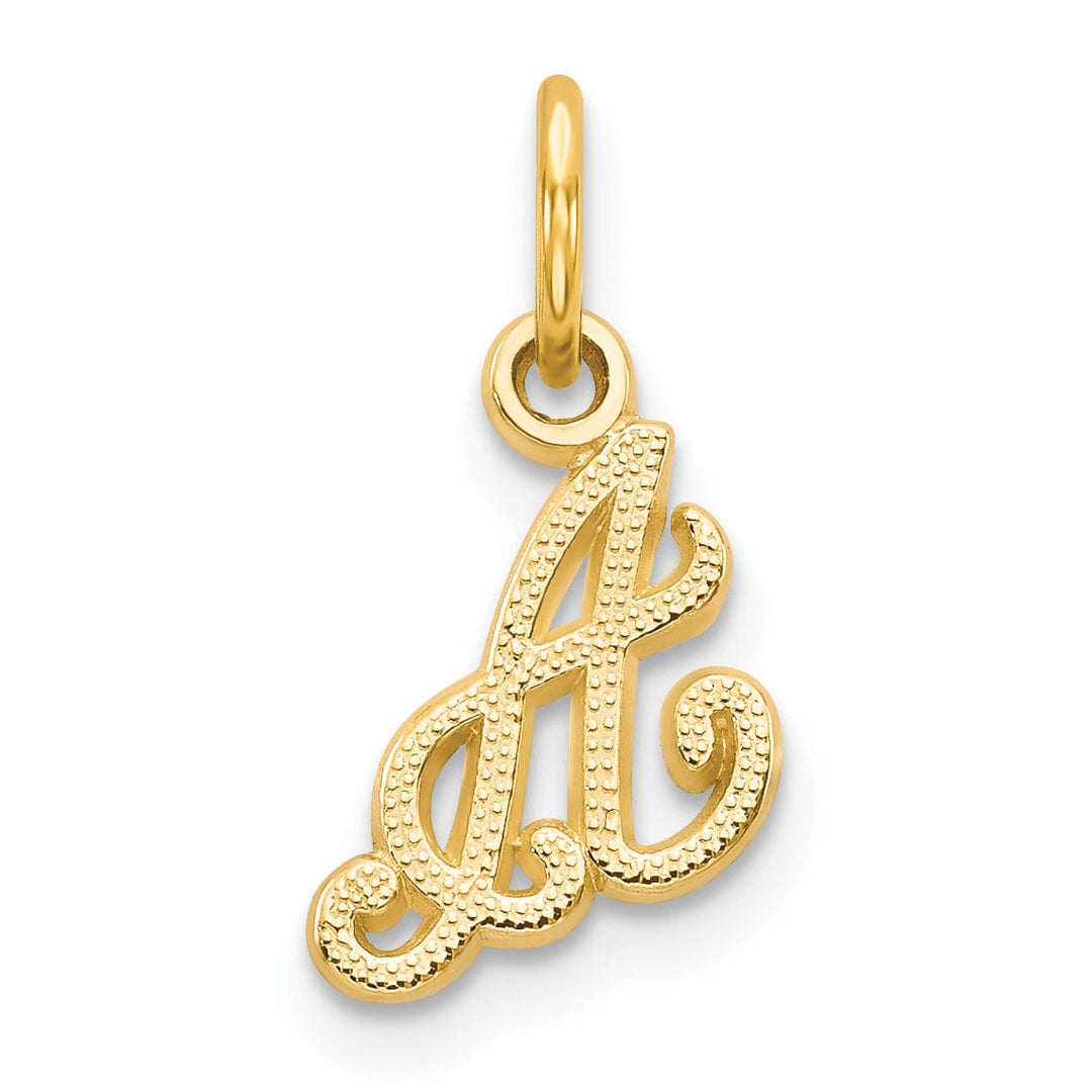 14K Yellow Gold Small Script Design Letter A Initial Charm Pendant