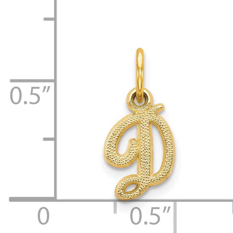 14K Yellow Gold Small Script Design Letter D Initial Charm Pendant