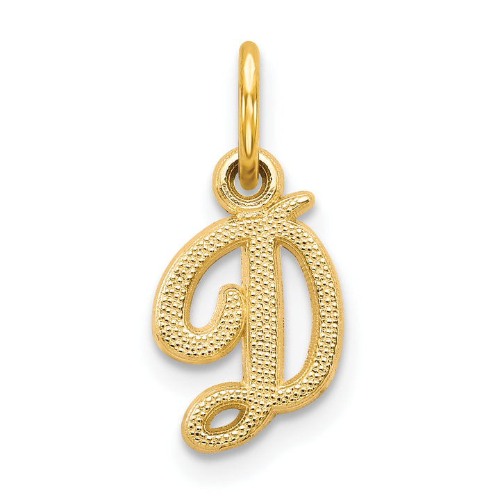 14K Yellow Gold Small Script Design Letter D Initial Charm Pendant