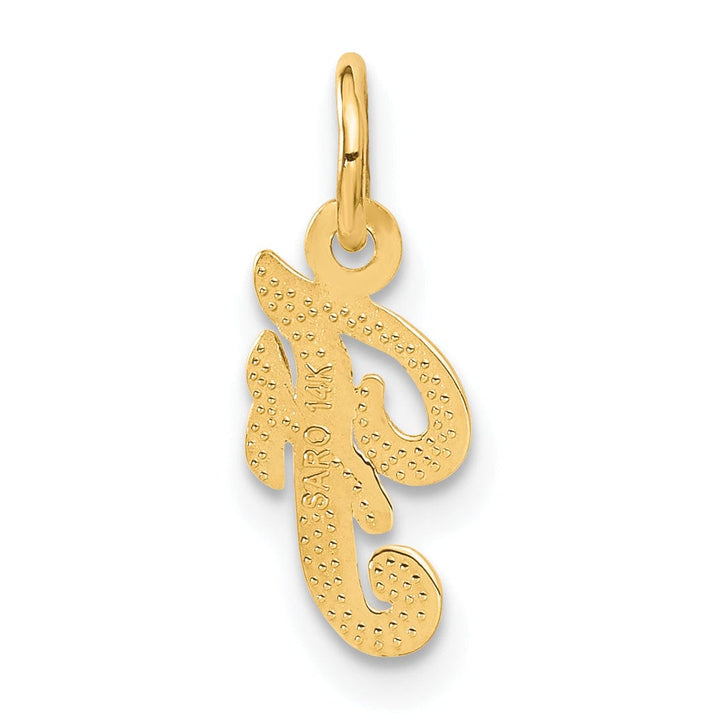 14K Yellow Gold Small Script Design Letter F Initial Charm Pendant