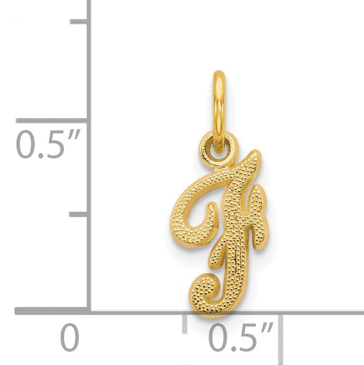 14K Yellow Gold Small Script Design Letter F Initial Charm Pendant