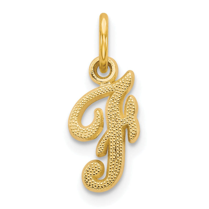 14K Yellow Gold Small Script Design Letter F Initial Charm Pendant