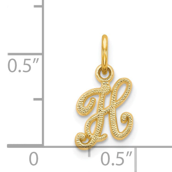 14K Yellow Gold Small Script Design Letter H Initial Charm Pendant