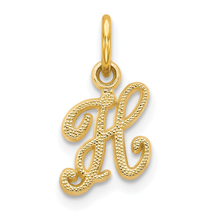 14K Yellow Gold Small Script Design Letter H Initial Charm Pendant