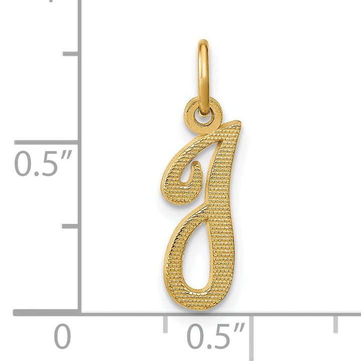 14K Yellow Gold Small Script Design Letter I Initial Charm Pendant
