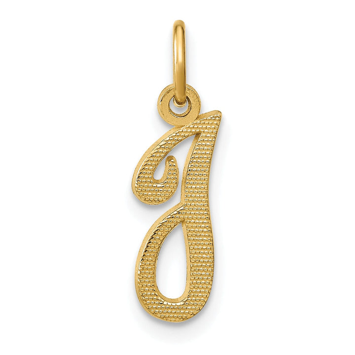 14K Yellow Gold Small Script Design Letter I Initial Charm Pendant