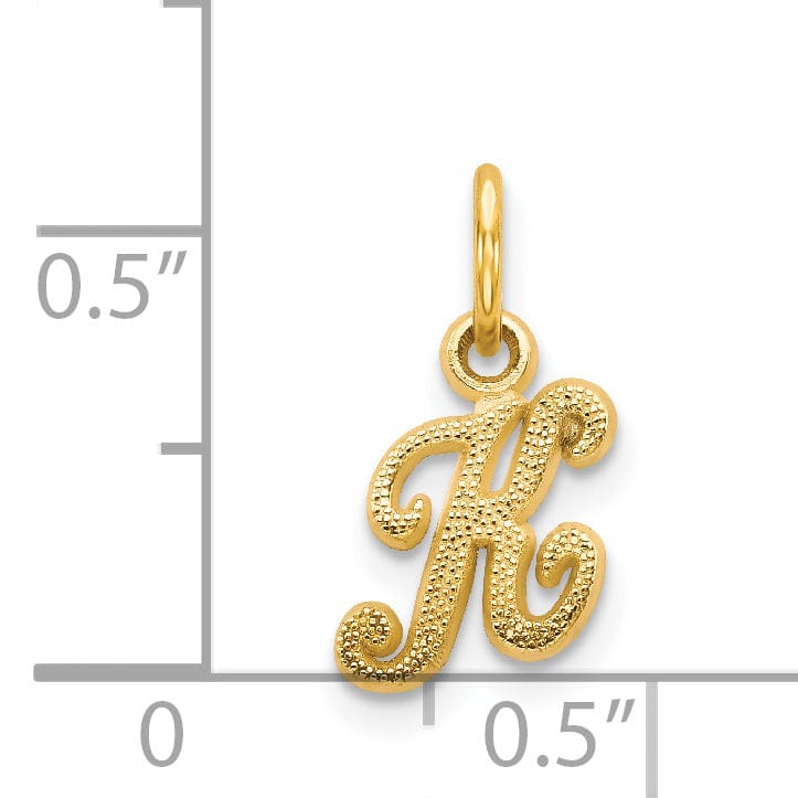 14K Yellow Gold Small Script Design Letter K Initial Charm Pendant