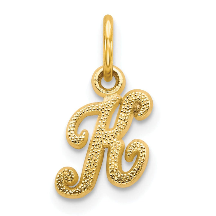 14K Yellow Gold Small Script Design Letter K Initial Charm Pendant