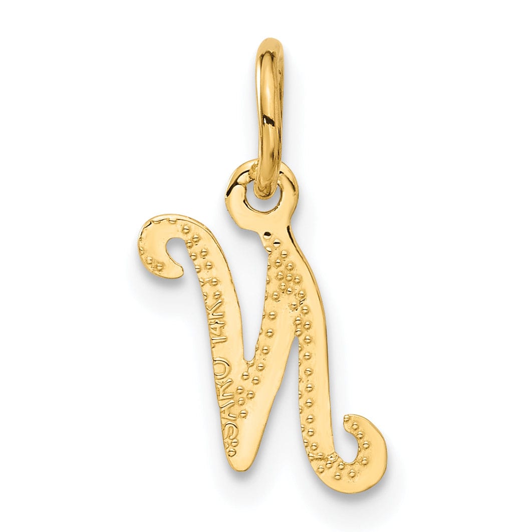 14K Yellow Gold Small Script Design Letter N Initial Charm Pendant