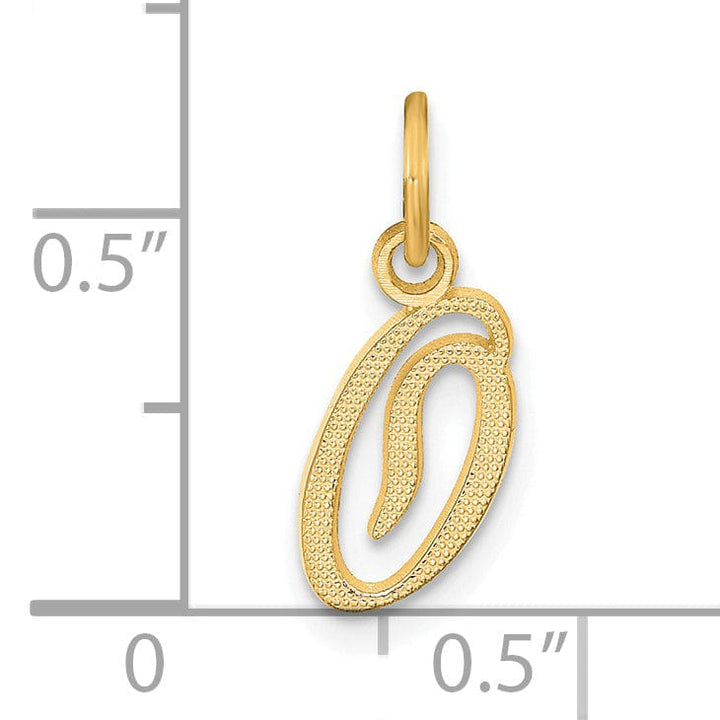 14K Yellow Gold Small Script Design Letter O Initial Charm Pendant