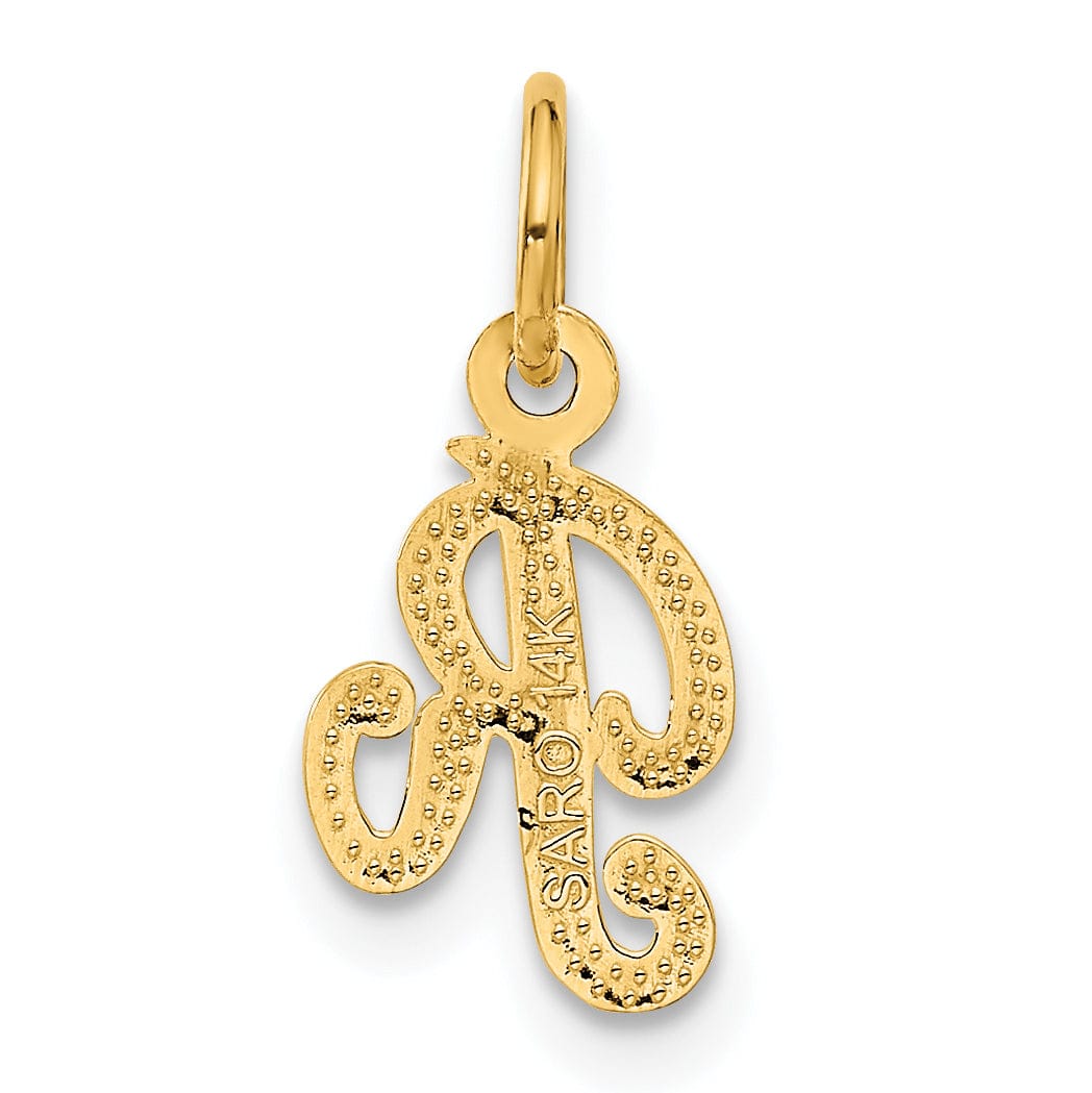 14K Yellow Gold Small Script Design Letter R Initial Charm Pendant